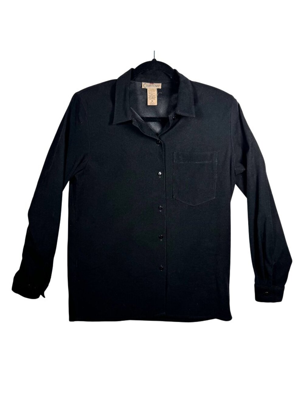 Vintage 80s Courtenay Black Long Sleeve Button-Up Shirt M Soft Faux Suede